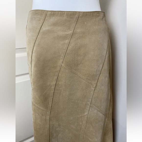 Genuine suede Size 12 skirt lined panelled sections Camel Tan Midi Y2K 00s 90s - Picture 5 of 12